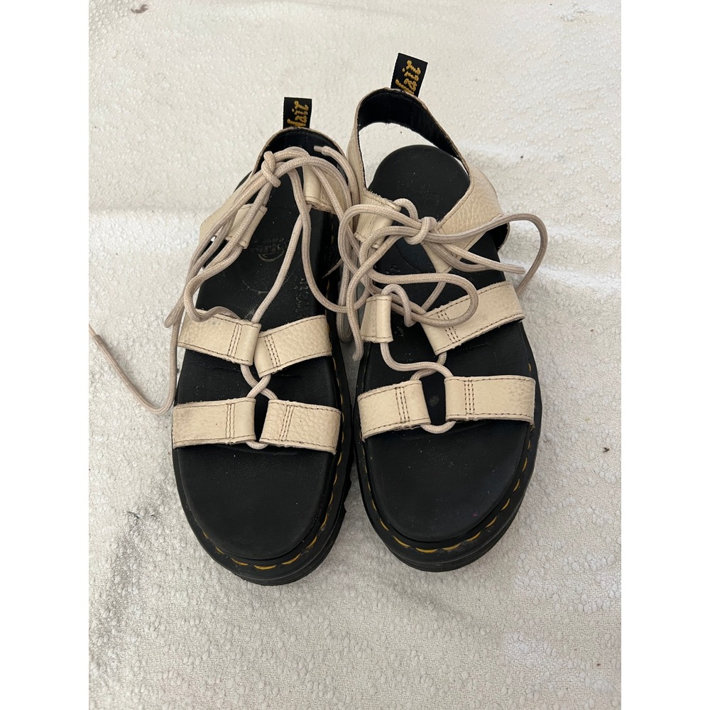 Dr. Martens Nartilla Parchment Beige Leather Lace Up Gladiator Sandals Ziggy